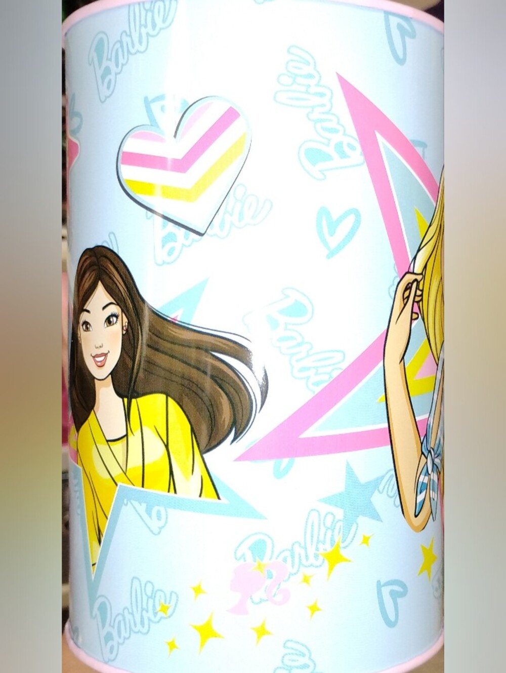 Girls' Barbie Tin Piggy Bank - Blue with Yellow and Brown Tones